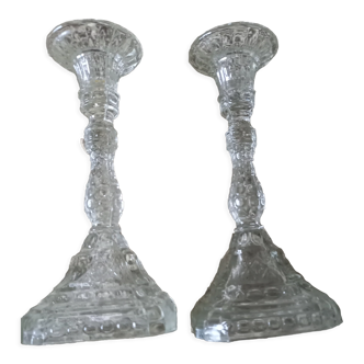 Pair of glass candle holders
