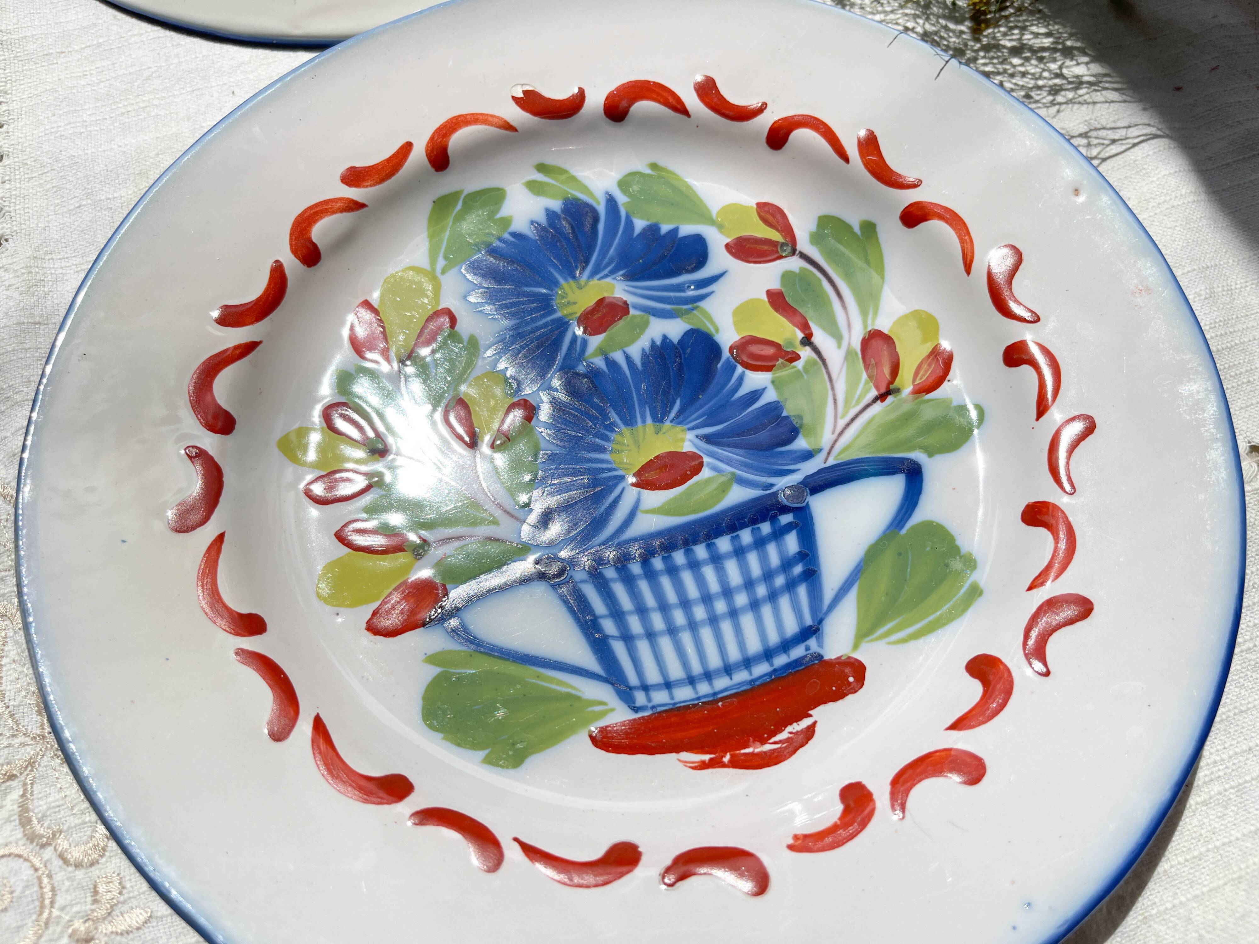 2 St Clement Luneville plates, 19th century, floral pattern