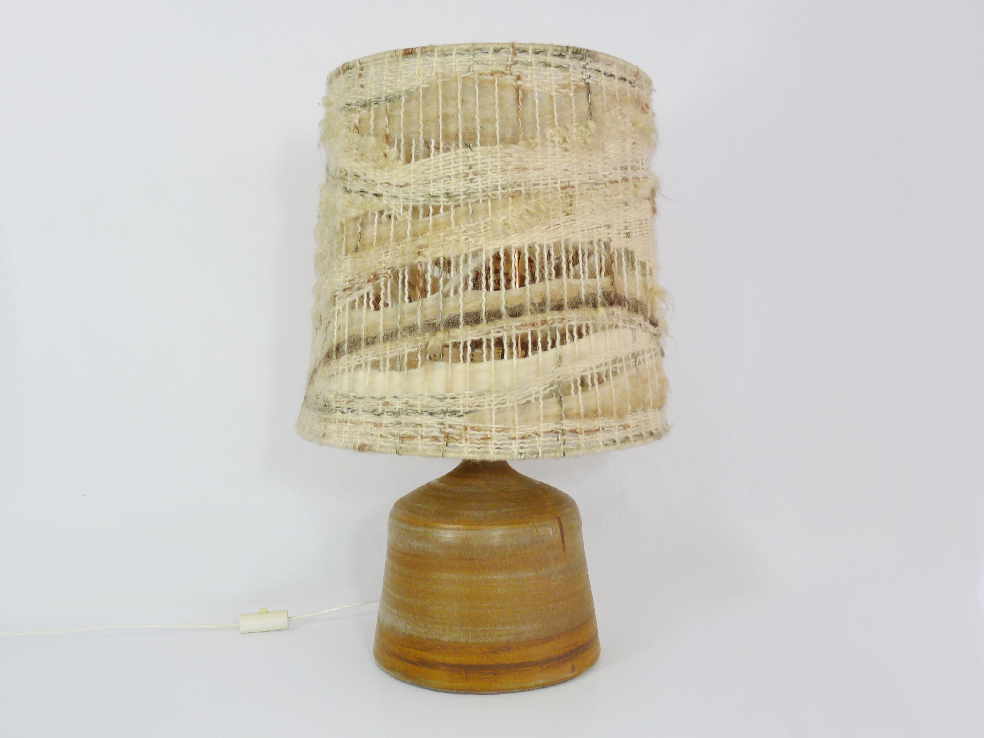 Vintage stoneware lamp and wool lampshade, year 60