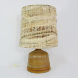 Vintage stoneware lamp and wool lampshade, year 60