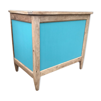 Storage chest, oak toy box, turquoise green color