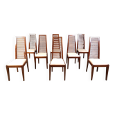 Ensemble de 8 chaises de salle à manger à dossier haut italiennes, années 1980.