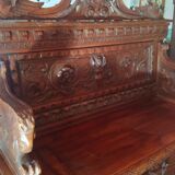 Gothic church chest bench in carved oak