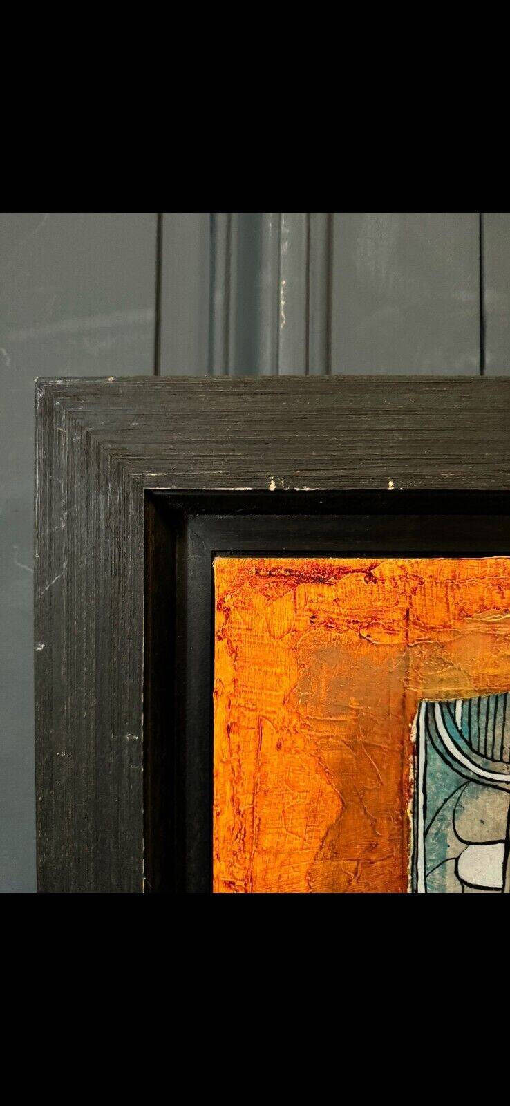 Oil on canvas modern composition Manuela Dikoumé 20th black frame