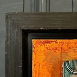 Oil on canvas modern composition Manuela Dikoumé 20th black frame