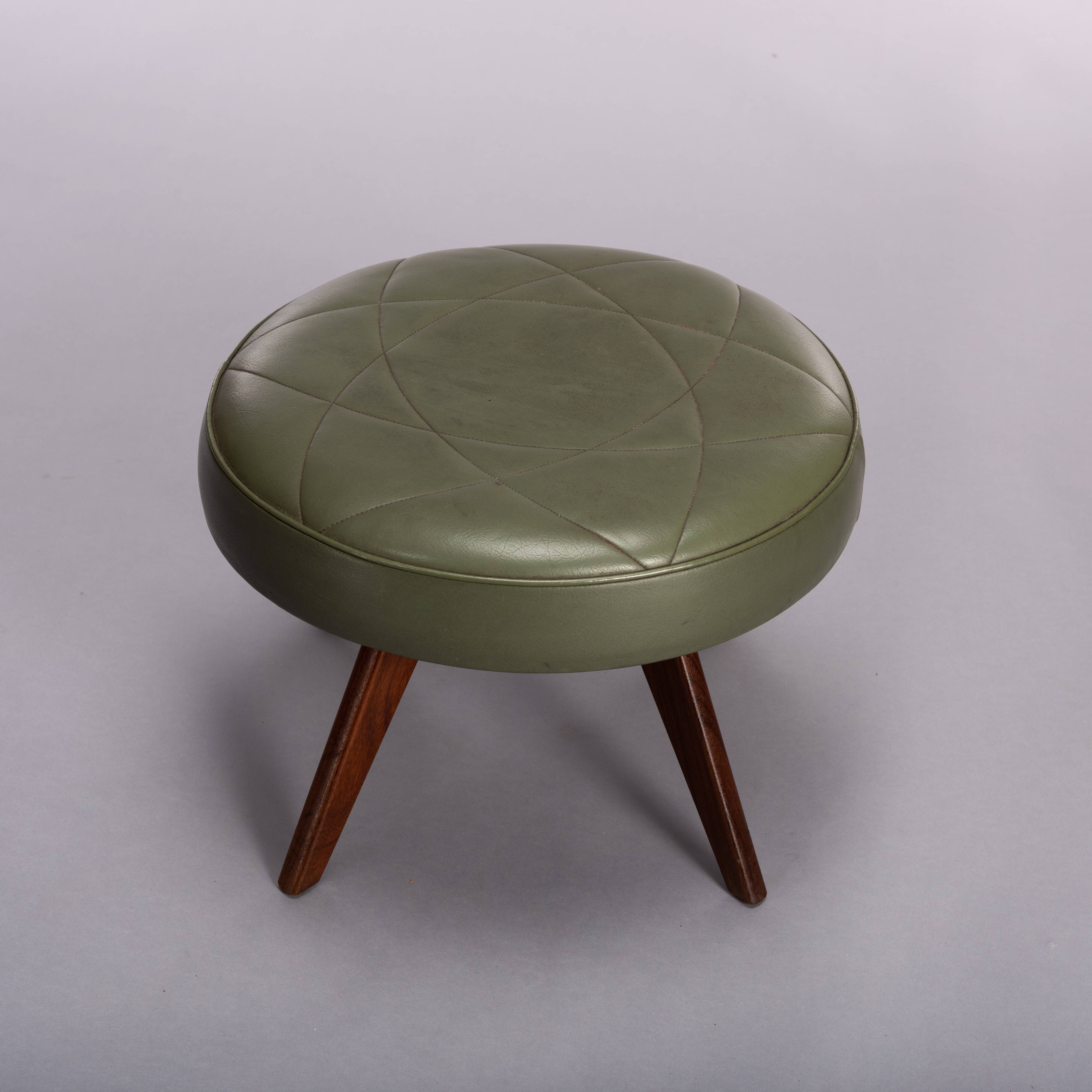 Vintage danish green leather stool, 1960s