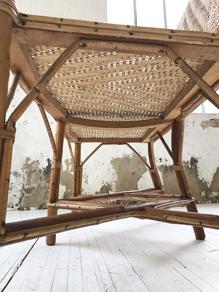 Old wicker and rattan bench