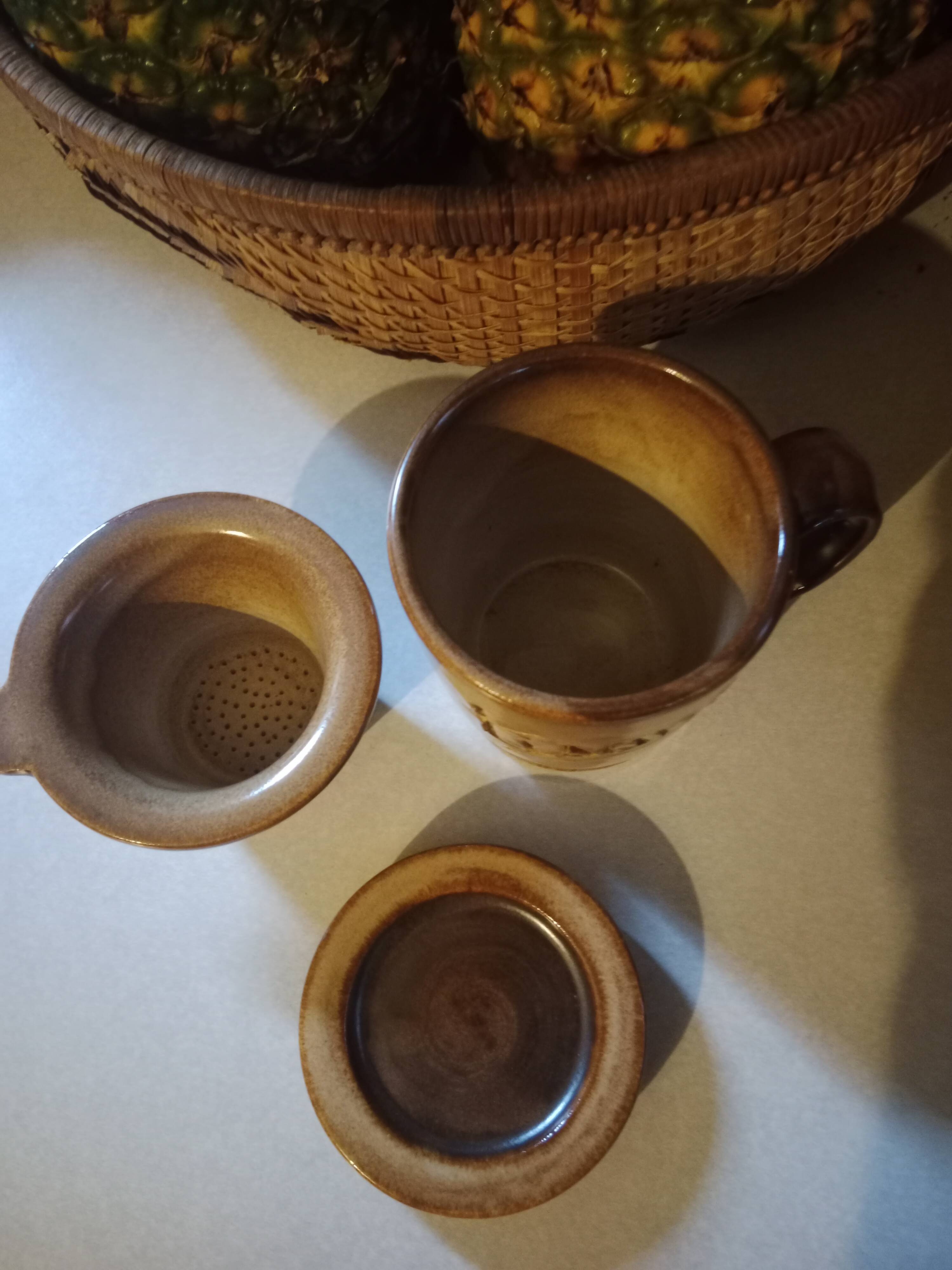 Vintage stoneware herbal tea cup