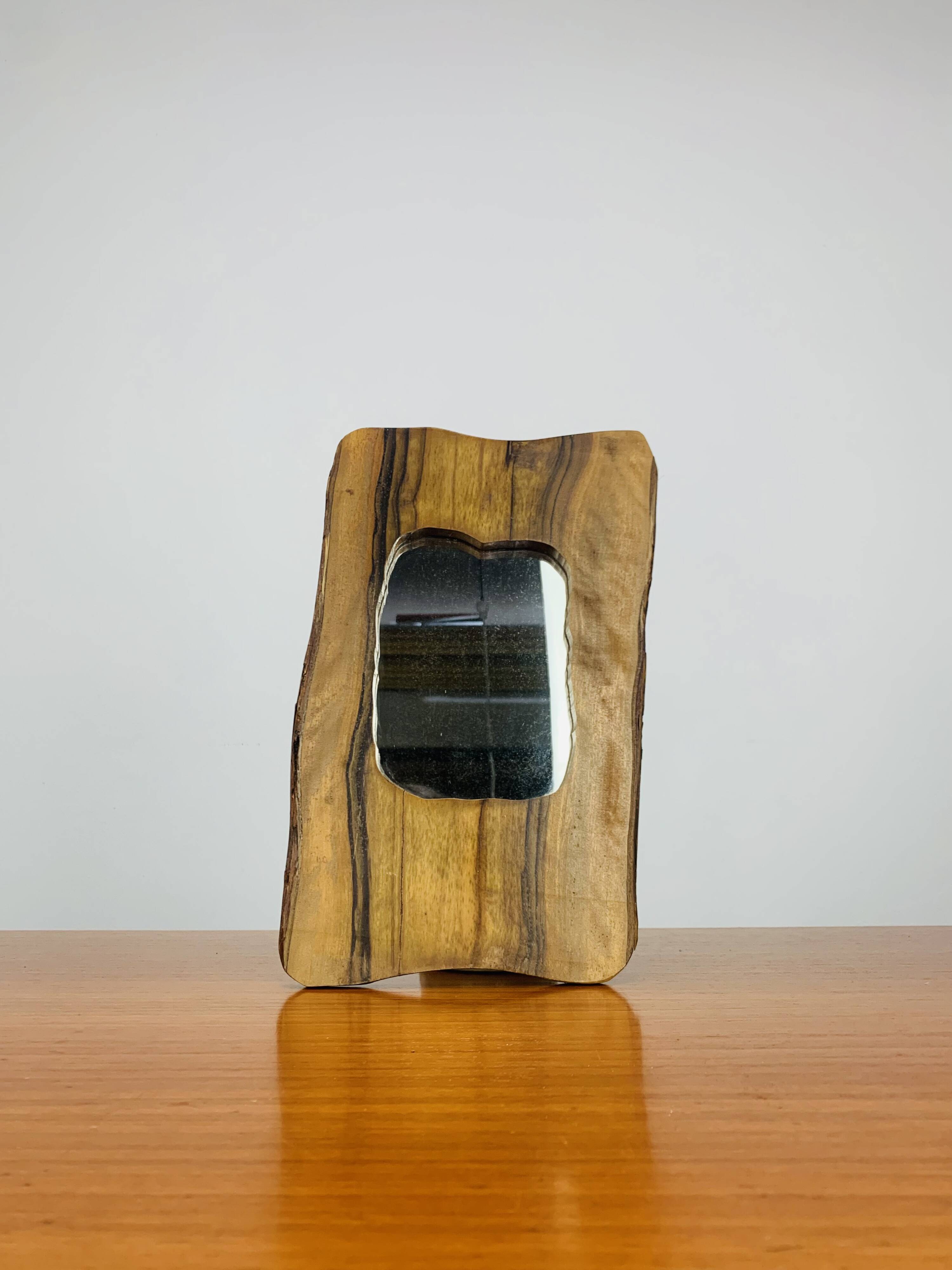 Miroir brutaliste bois d'olivier, vintage
