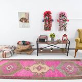 Pink Brown Vintage Runner Rug 94x299Cm