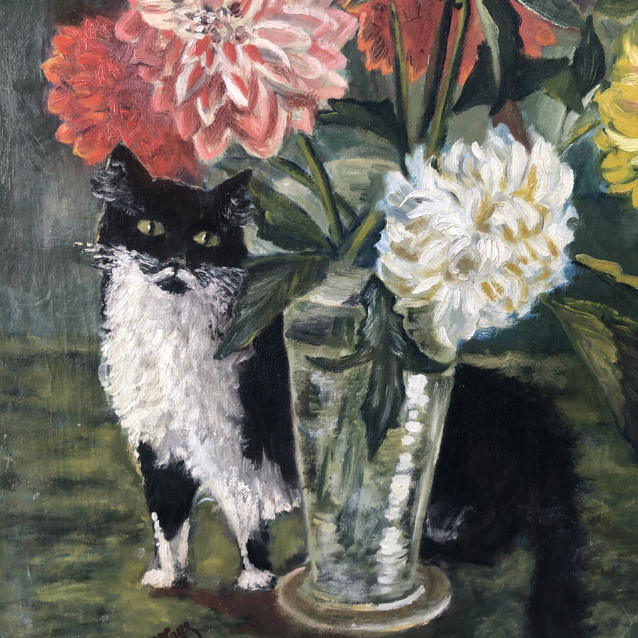 Tableau 1932 "le chat aux dahlias"