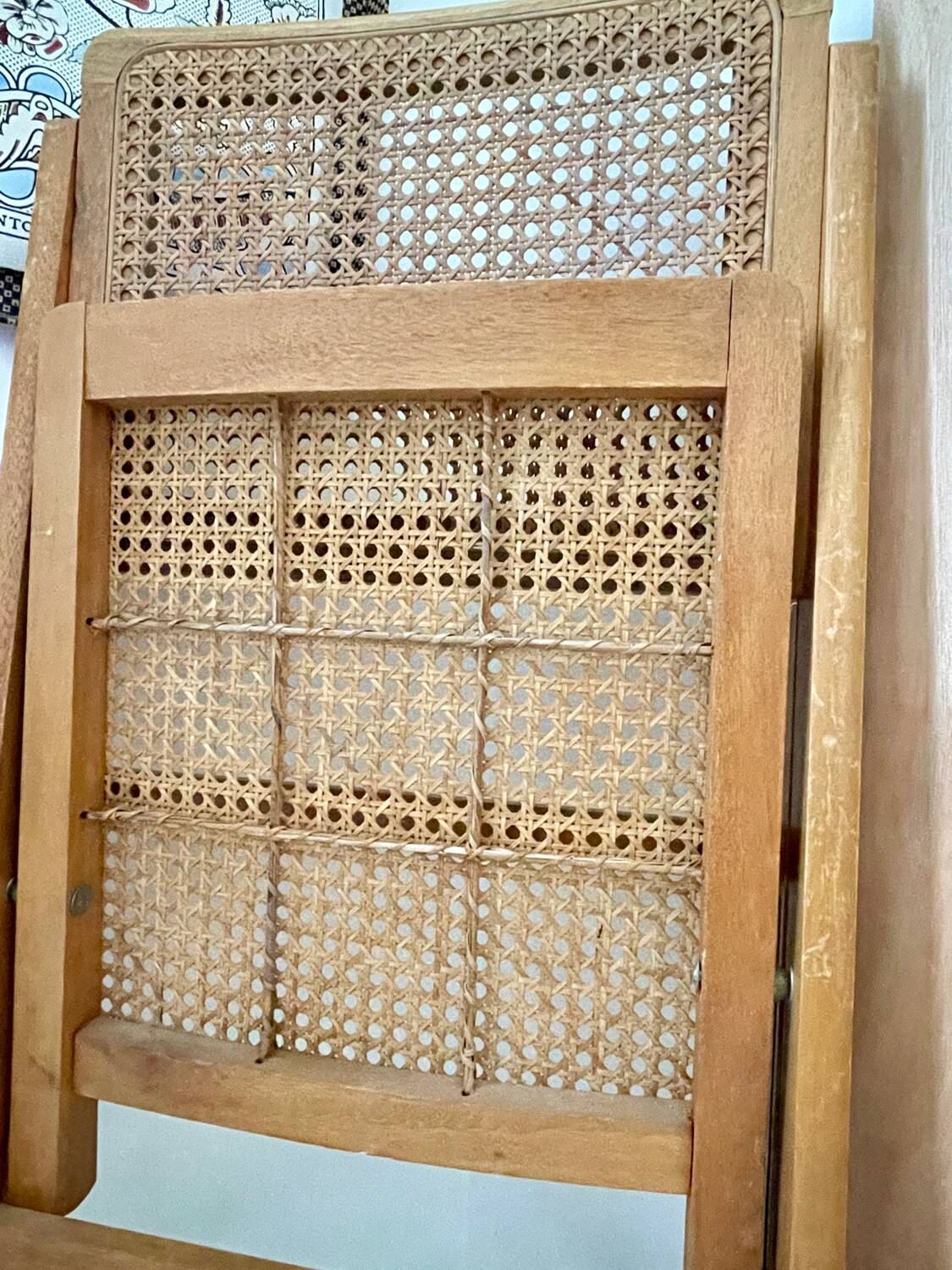 Folding wooden and cane chair