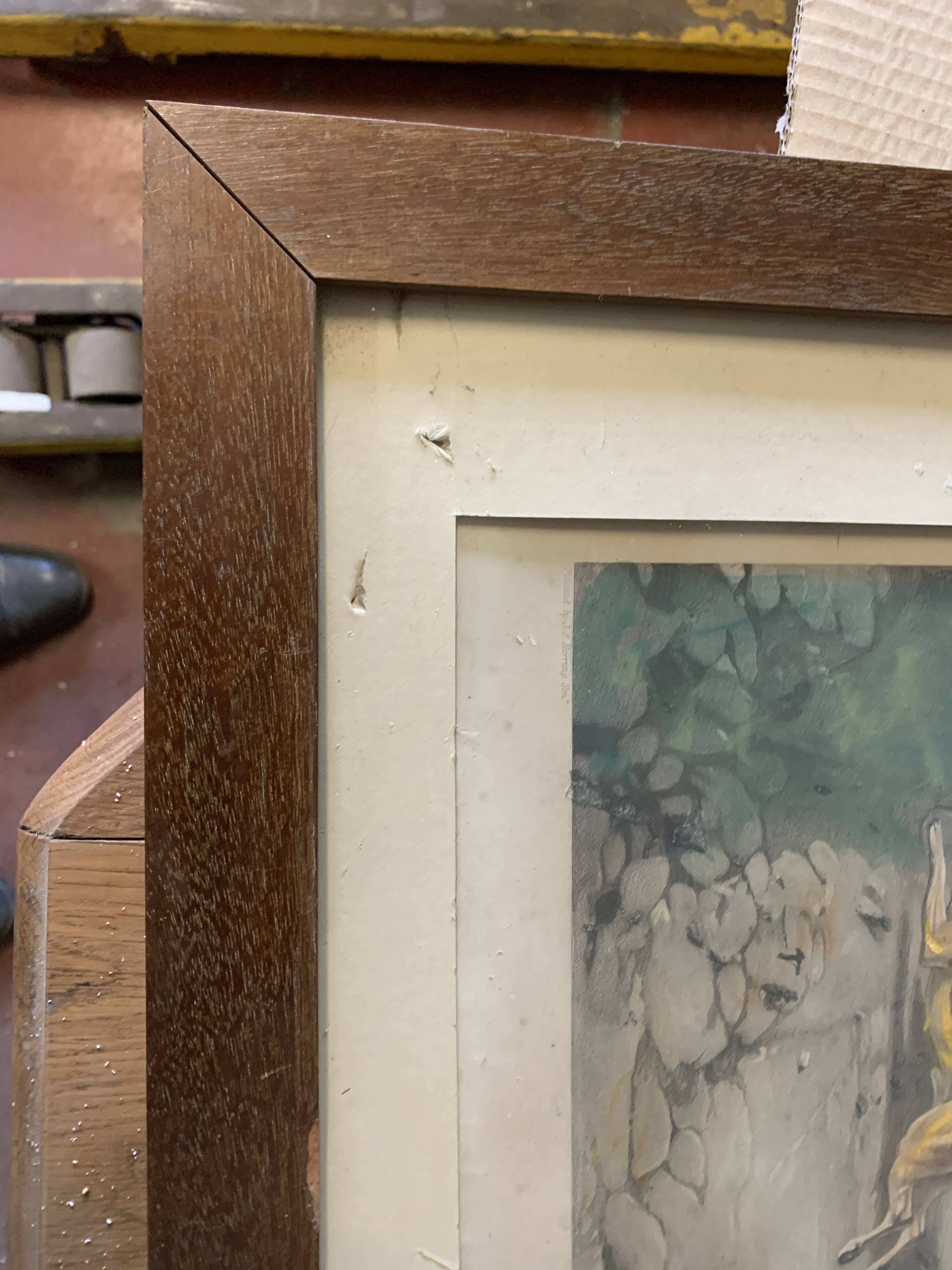 Framed English engraving "The hunt" 20th century