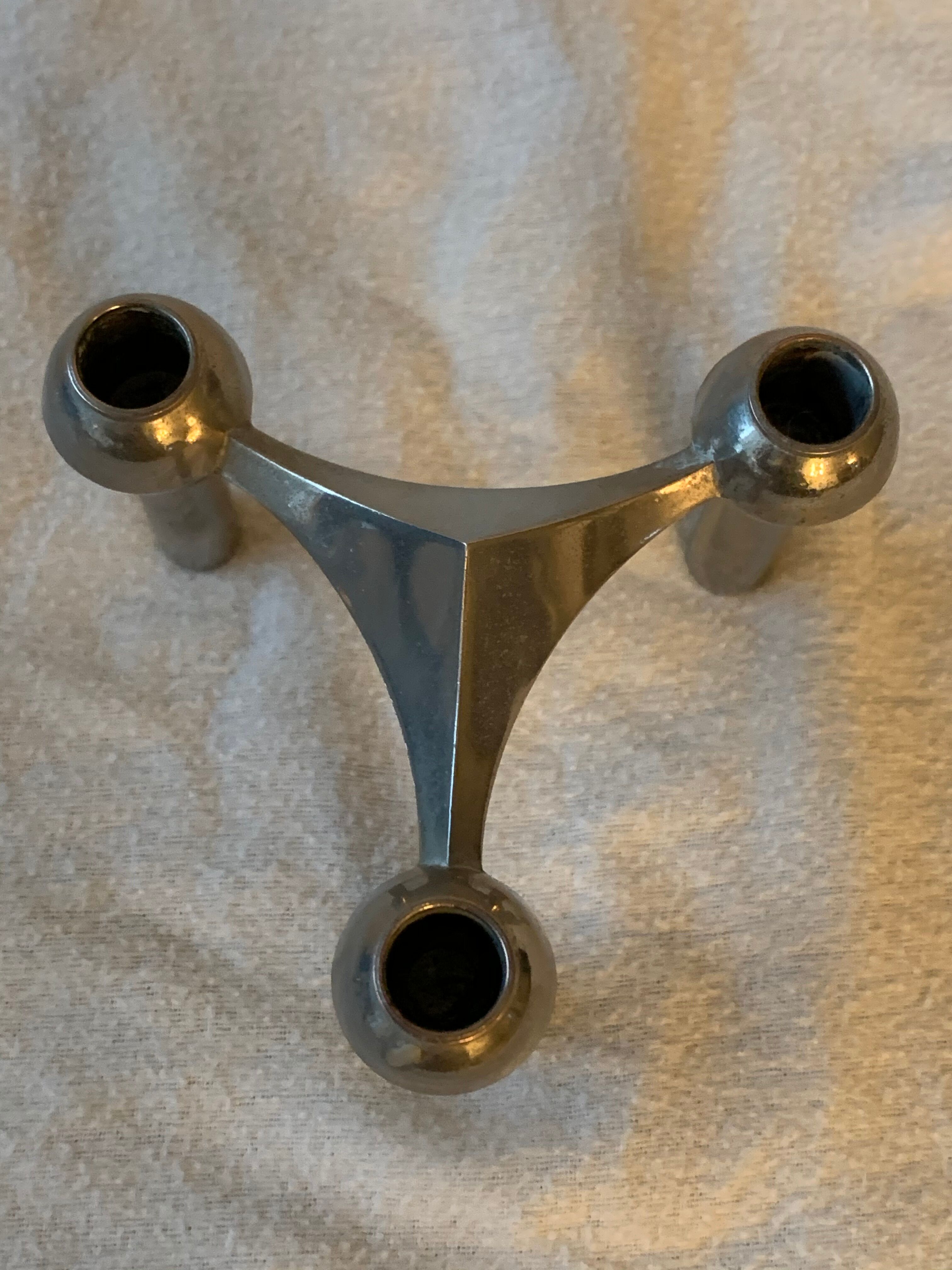 3 chrome metal candlesticks designed Nagel 1970