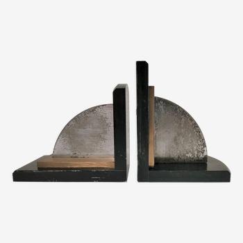 Pair of patinated steel bookends Art Deco style