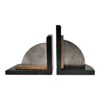 Pair of patinated steel bookends Art Deco style