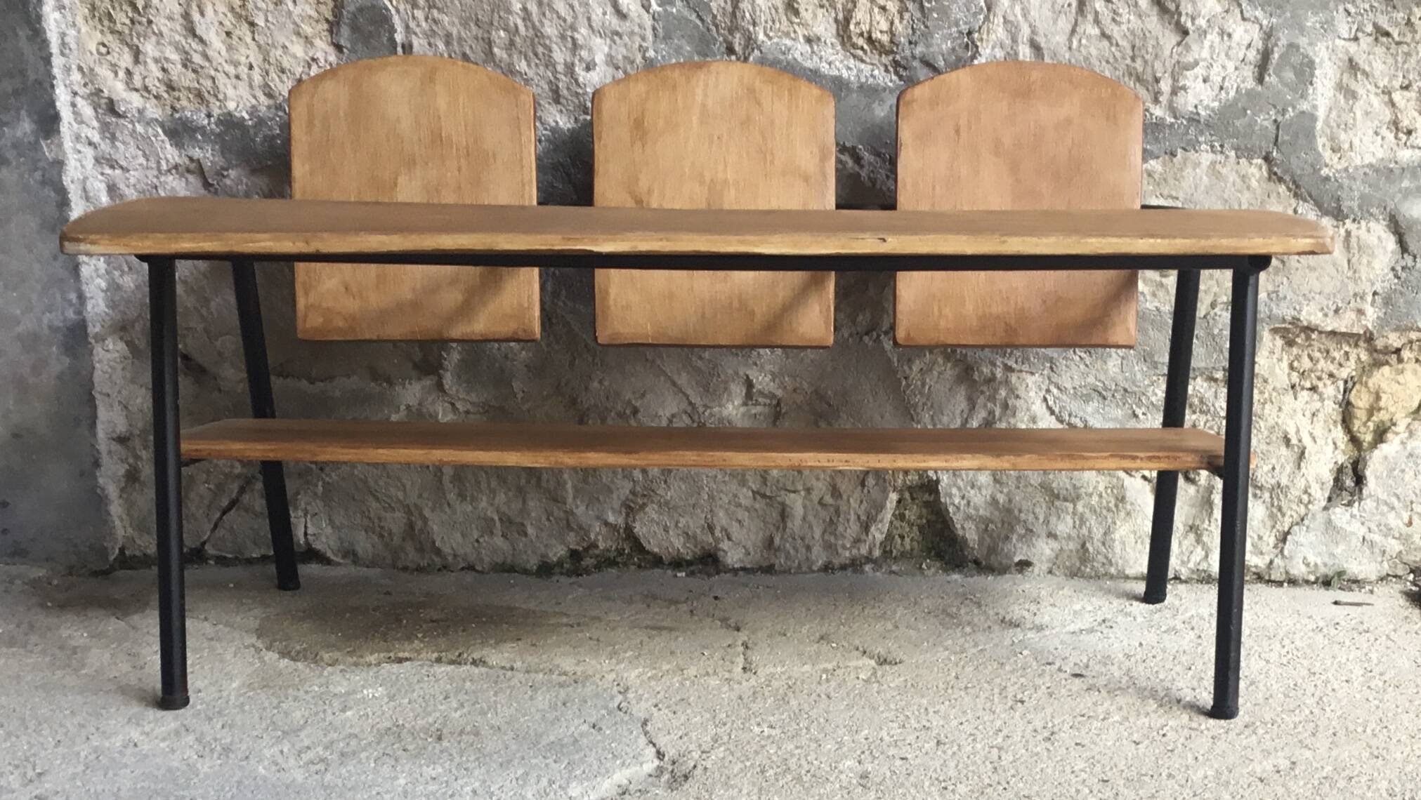 3-seater children's bench or desk - vintage school furniture 1950
