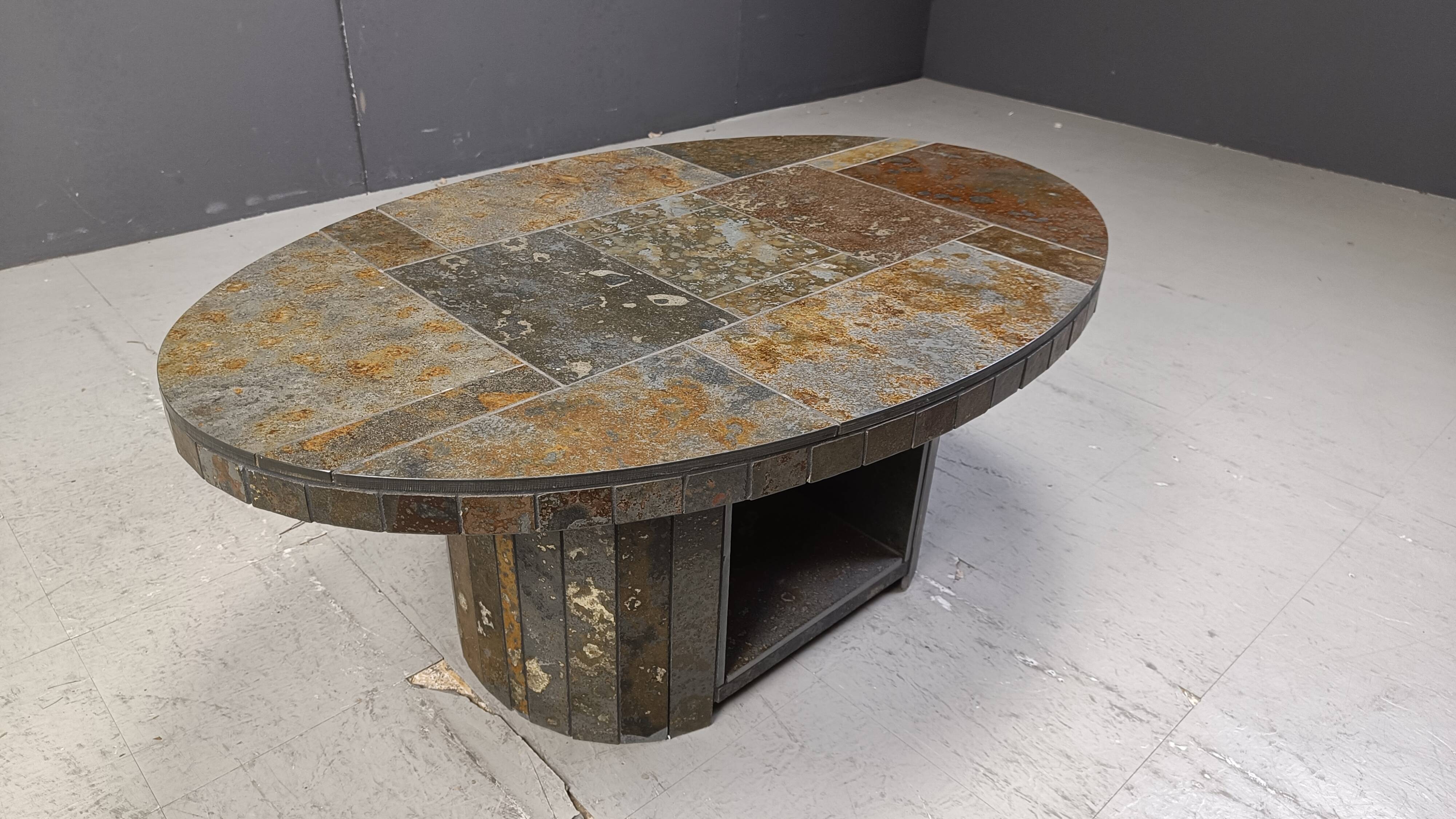 Vintage oval brutalist coffee table, 1970s
