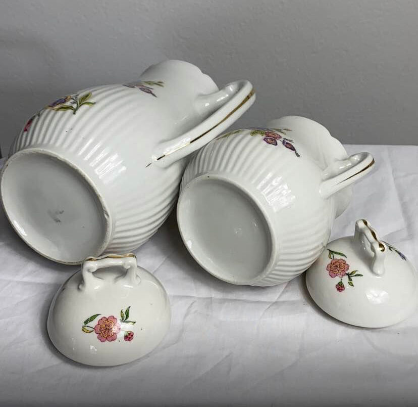 Antique porcelain teapot and sugar bowl