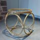 Table basse en rotin, bambou et verre, Design Space Age Vintage