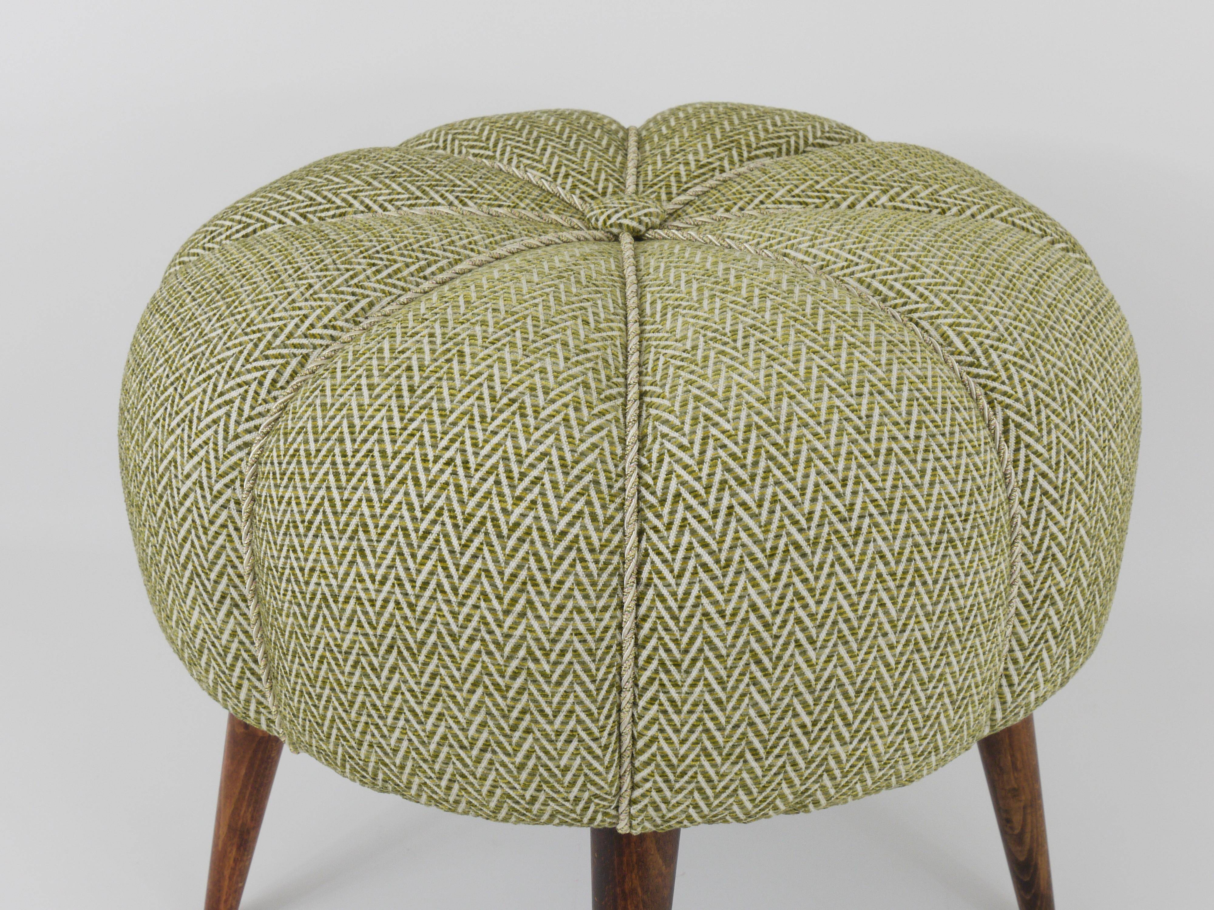 Up to Six Charming Zigzag Midcentury Stools, Pouf, Ottoman, Footstools, 1950s
