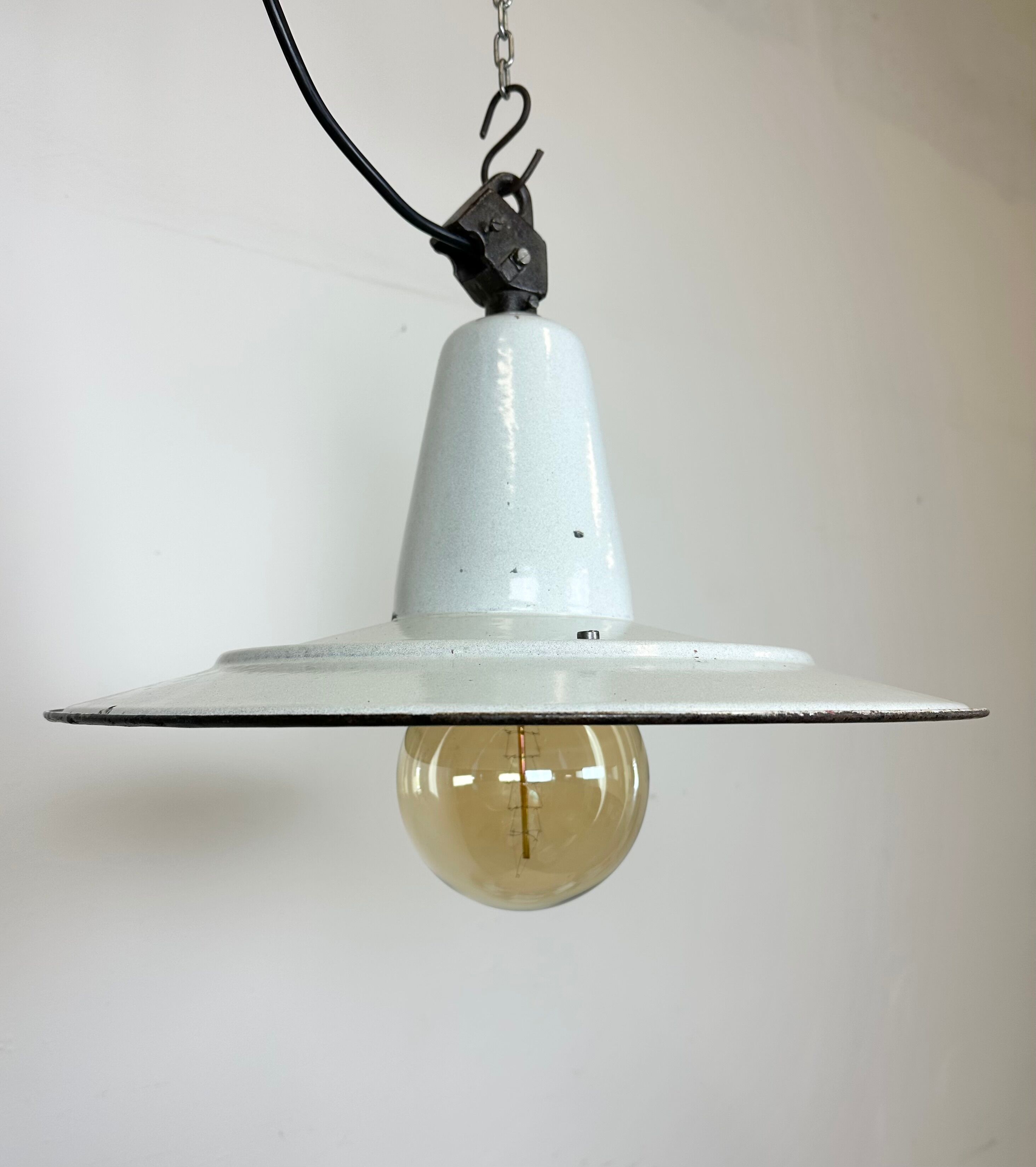 Industrial White Enamel Factory Pendant Lamp, 1960s