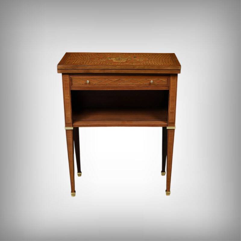 Small game table in marquetry, Louis XVI style – early 20th century