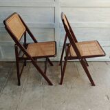 Vintage folding cane and wood chairs