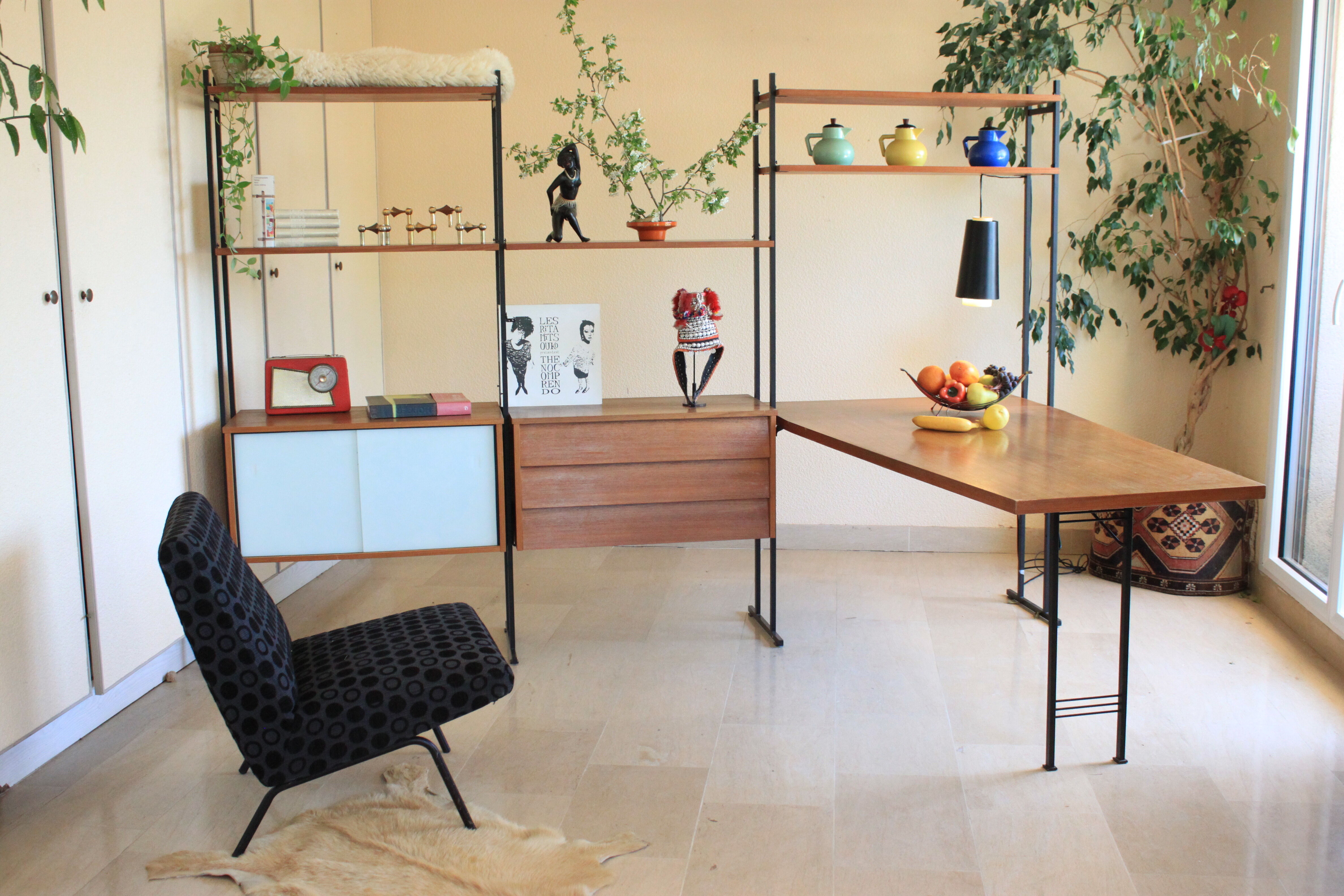 Huge shelf library Swedish desk teak, string.