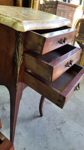 Pair of rosewood bedside tables with marble top