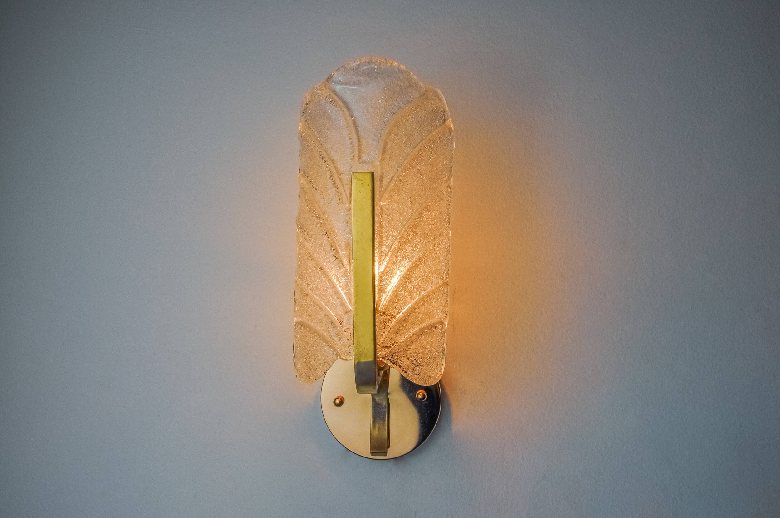 "Leaf" sconces by Carl Fagerlund, Murano glass, Germany, 1970