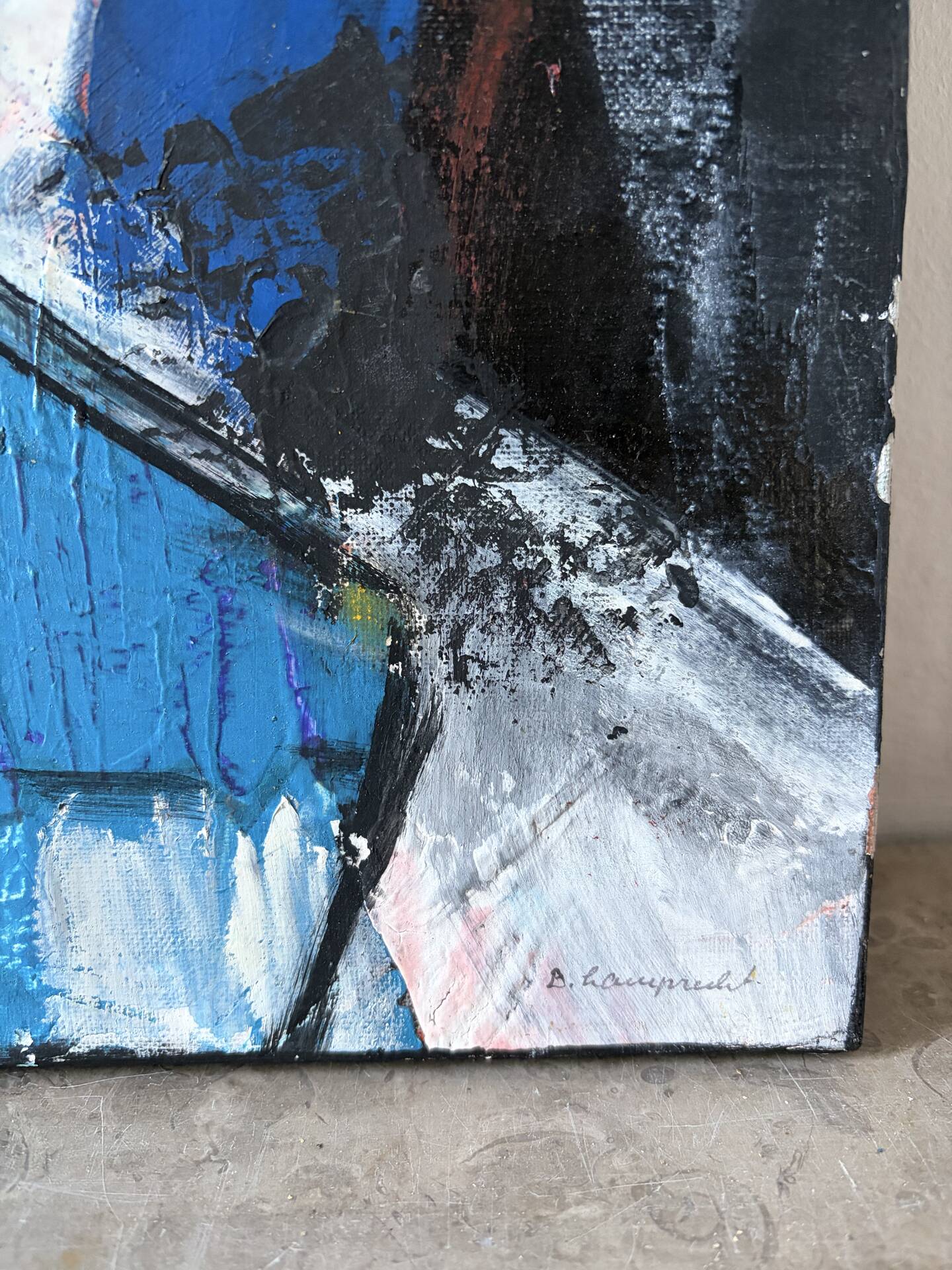 Abstract cubist houses, oil on canvas signed