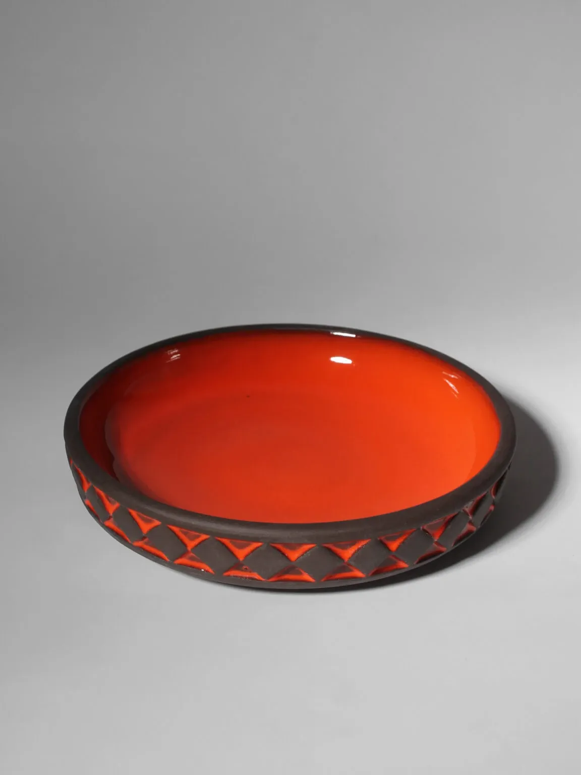 Danish Studio Geometric Red Bowl From Frank Keramik, 1960s