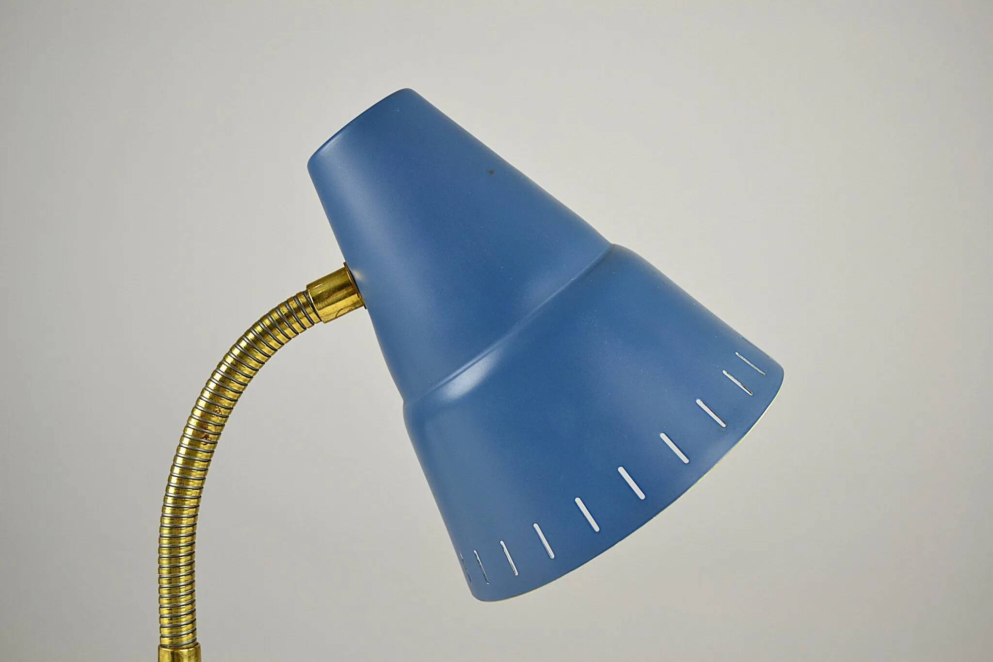 Blue Metal, Brass & Teak Table or Desk Lamp by Ringus, Sweden, 1950s