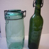 Old green jar and bottle
