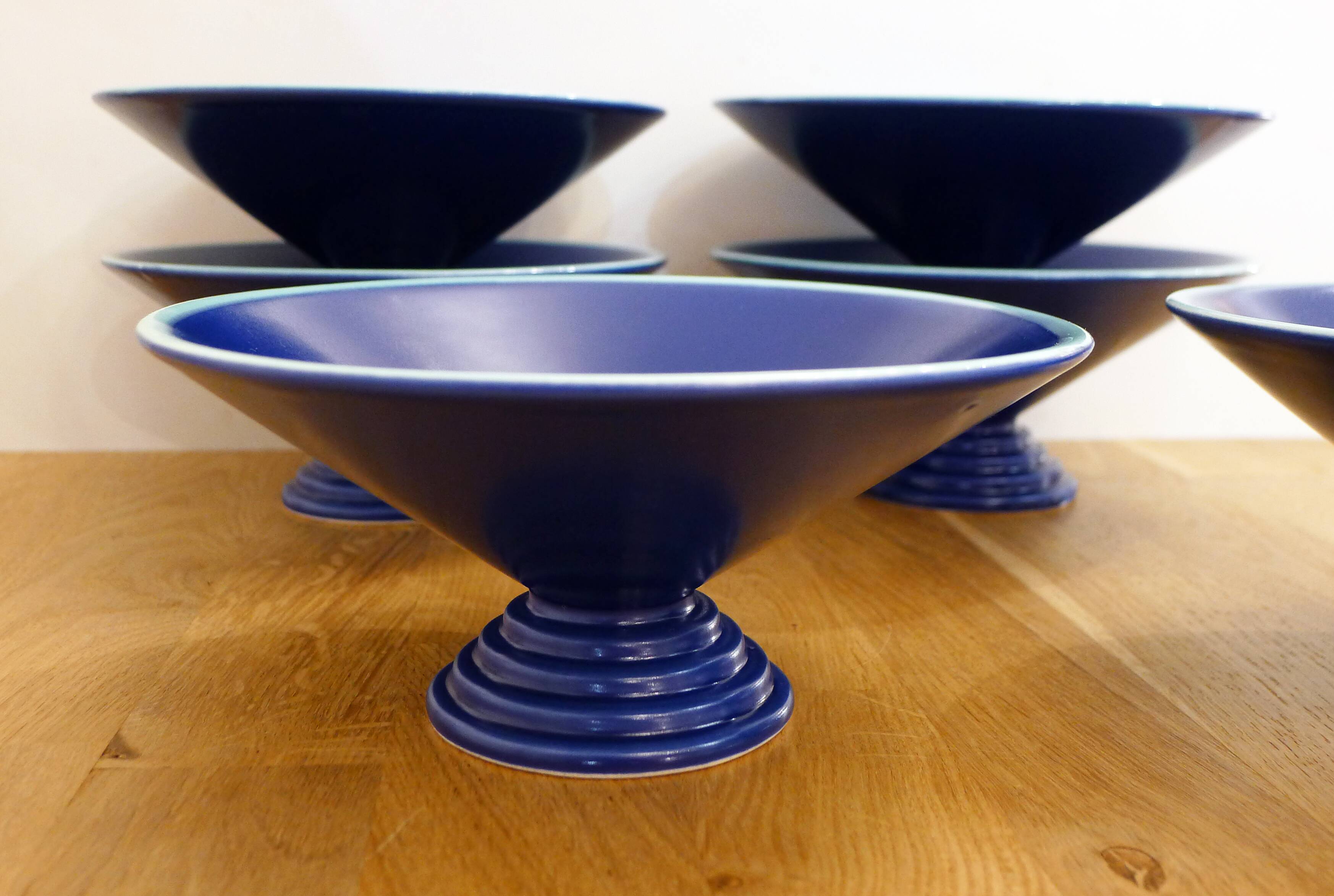 Set of 6 modernist dessert bowls Cobalt