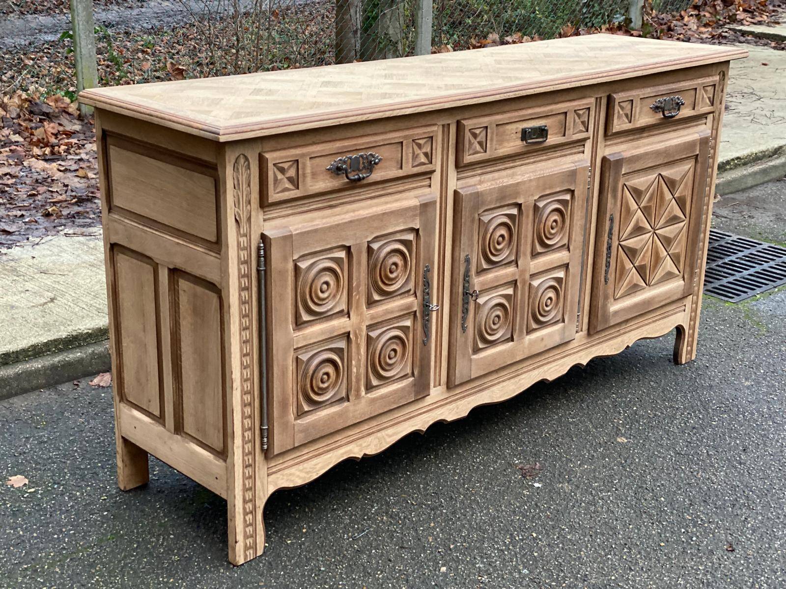 Brutalist art deco diamond point sideboard 198cm