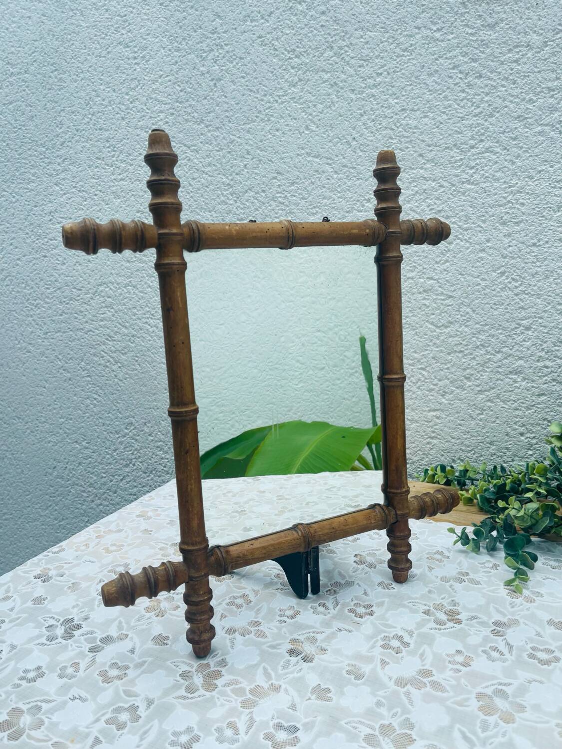 Early 20th Century Bamboo Style Turned Wood Hanging Mirror
