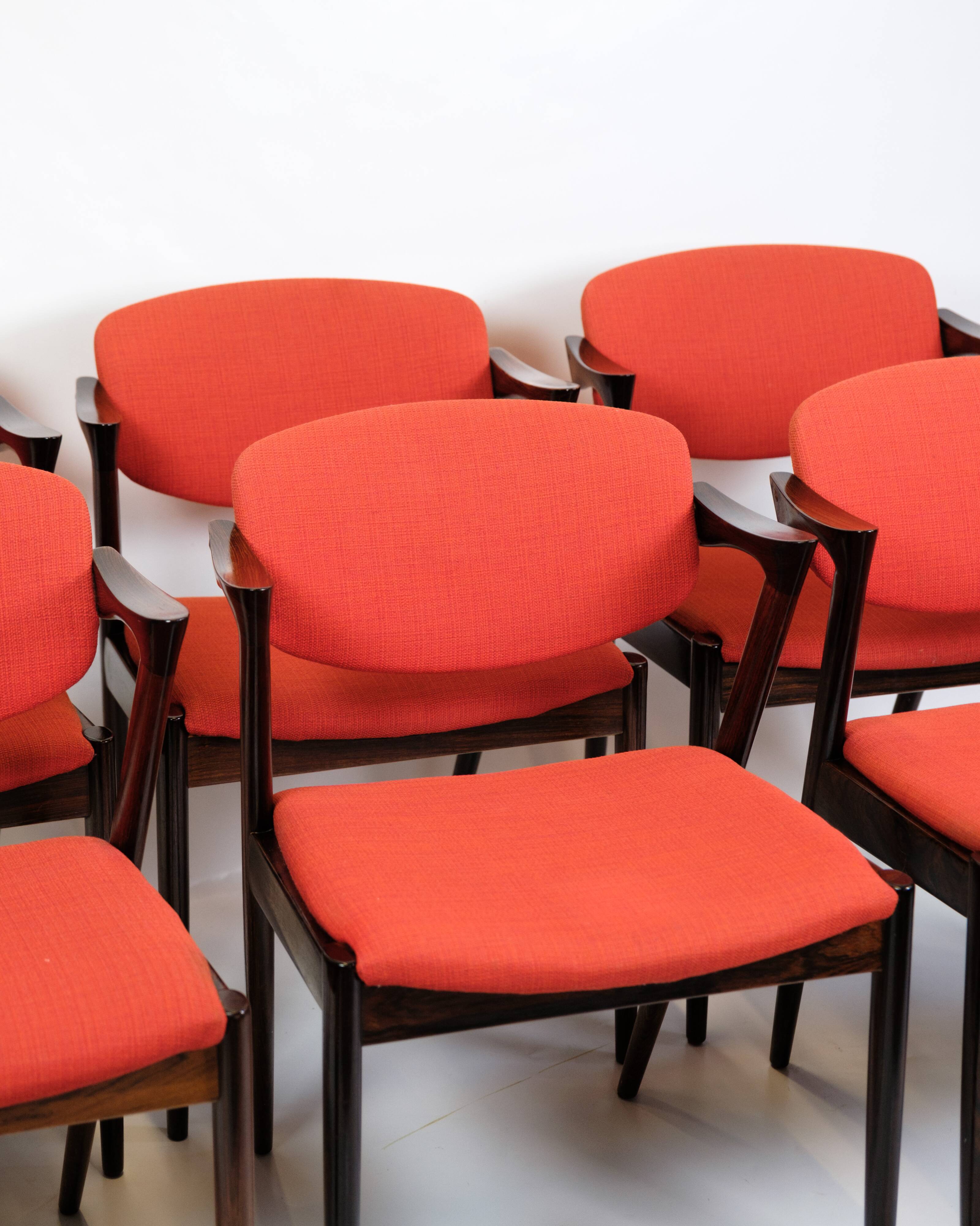 Set Of 6 Dining Chairs Model 42 Made In Rosewood By Kai Kristiansen From 1960s