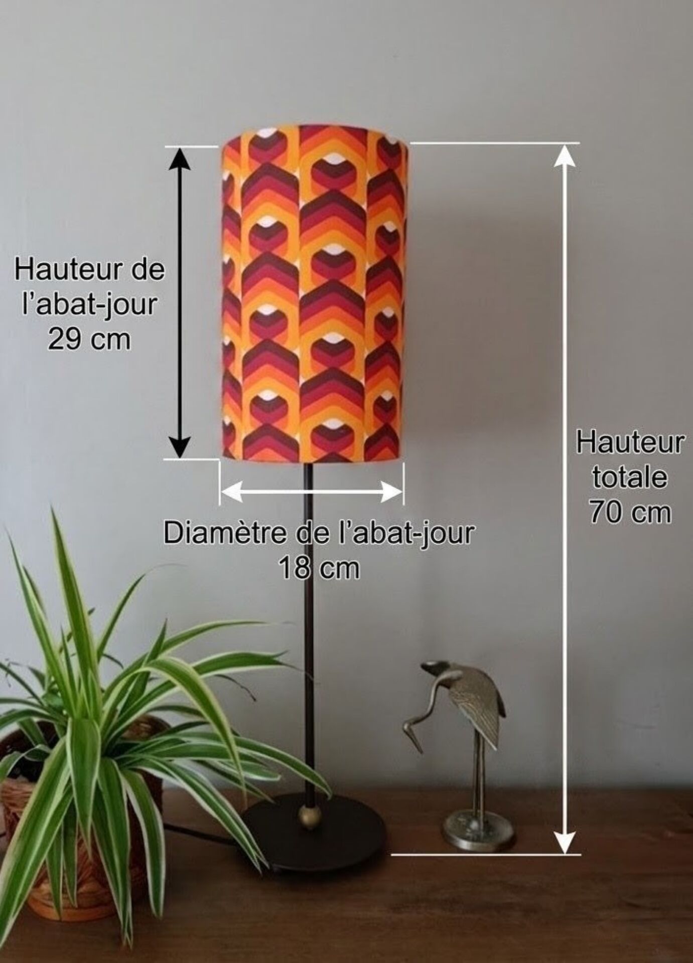 table lamp metal | geometric printed lampshade seventies style
