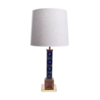 Brass wood and ceramic column lamp, 1960s.