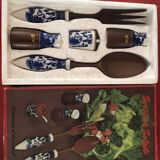 Vintage set salad service salt pepper mustard pot year 1970 new without its packaging o