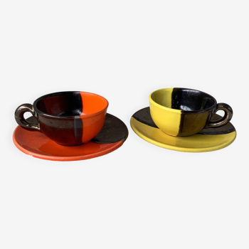 Set of 2 two-tone Vallauris Gaby Ceram cups