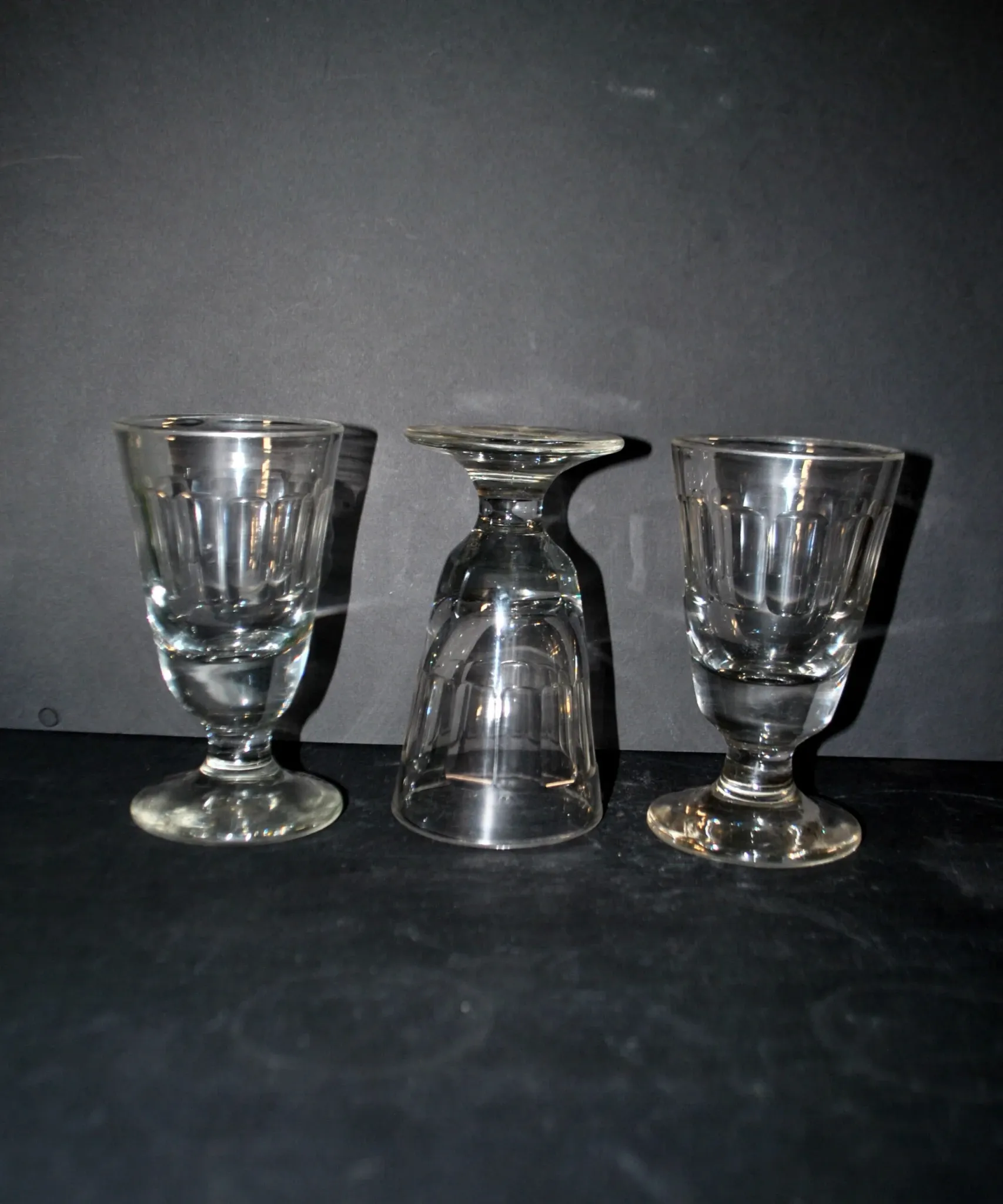Set of 3 thick blown glass absinthe glasses - Vintage Mazagran