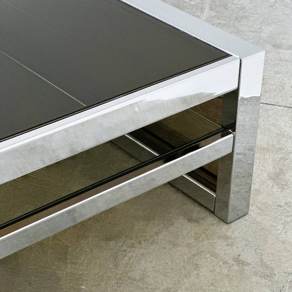 XL Belgo Chrom square coffee table in chrome & smoked glass – 1970s