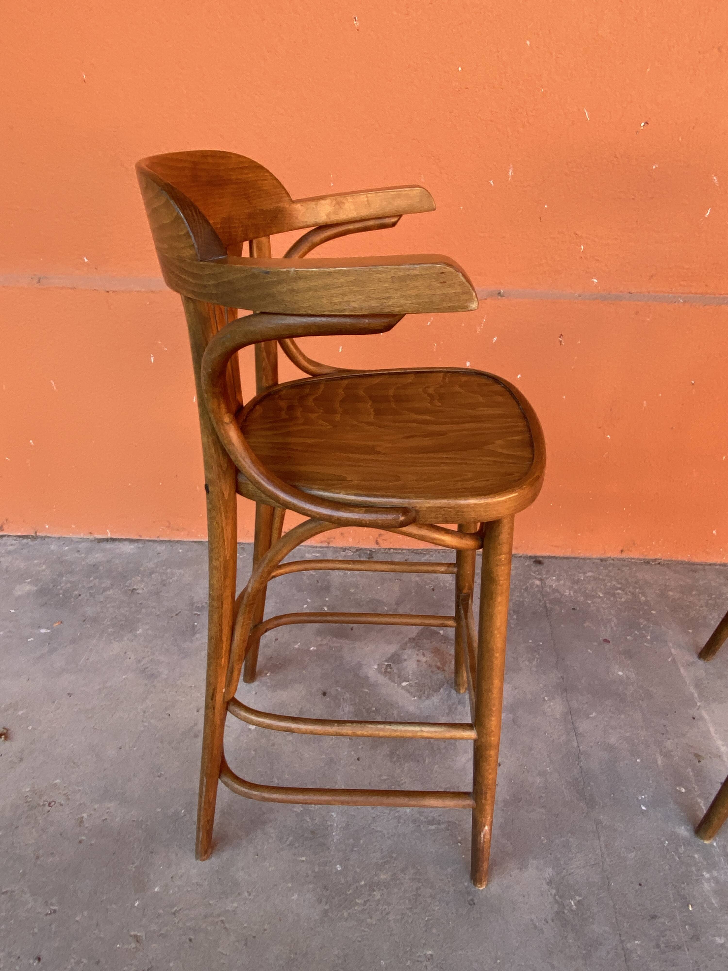 Set of 2 Bar Stools Restaurant Pub Tavern Curved Wood