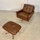 Vintage danish retro mid-century svend skipper brown leather chair & stool 60s