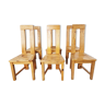 6 chaises de salle à manger en bois de pin à haut dossier, années 1970