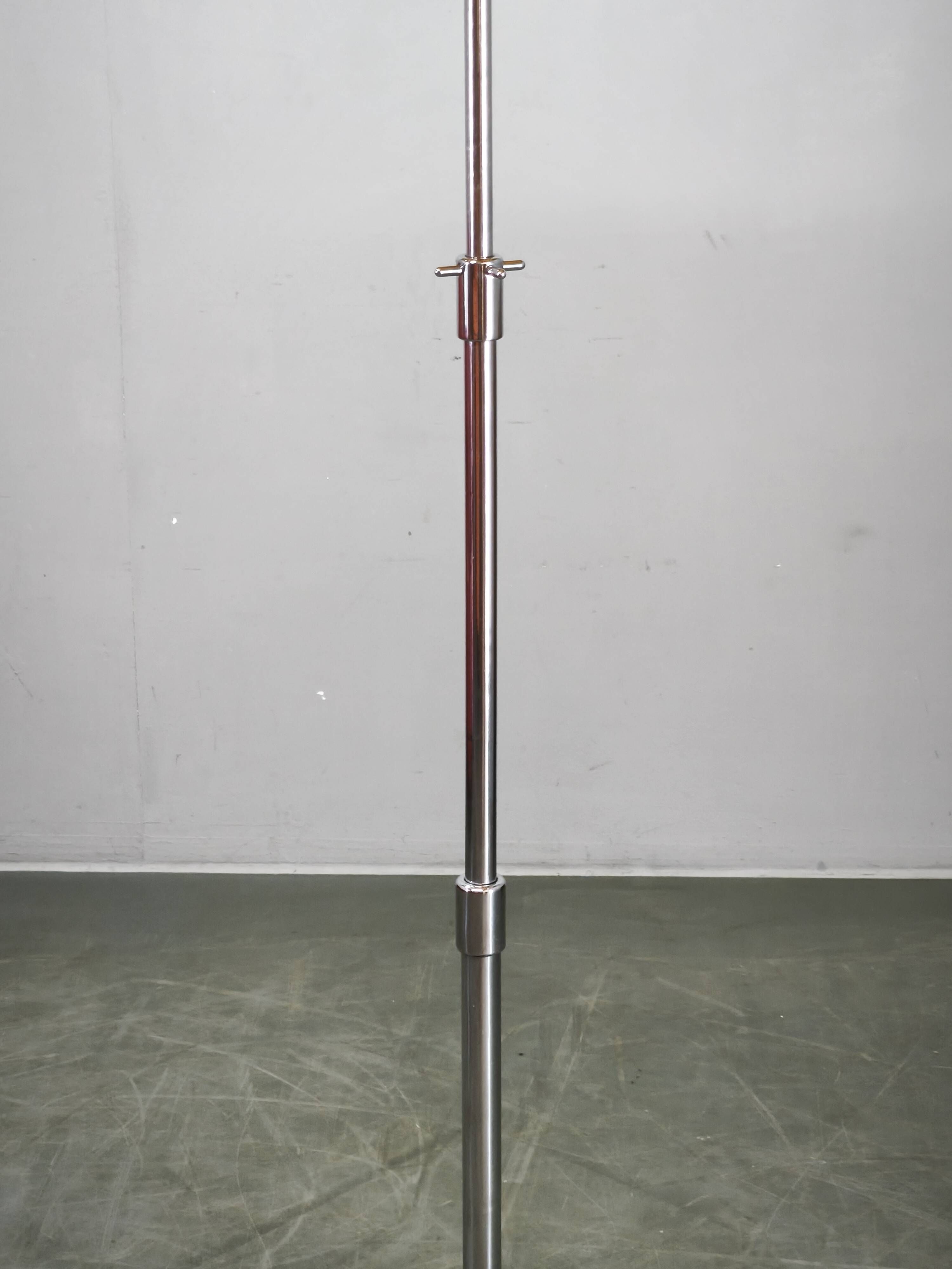 1950s Czechoslovakian Art Deco Chrome Floor Lamp with Handmade Shade
