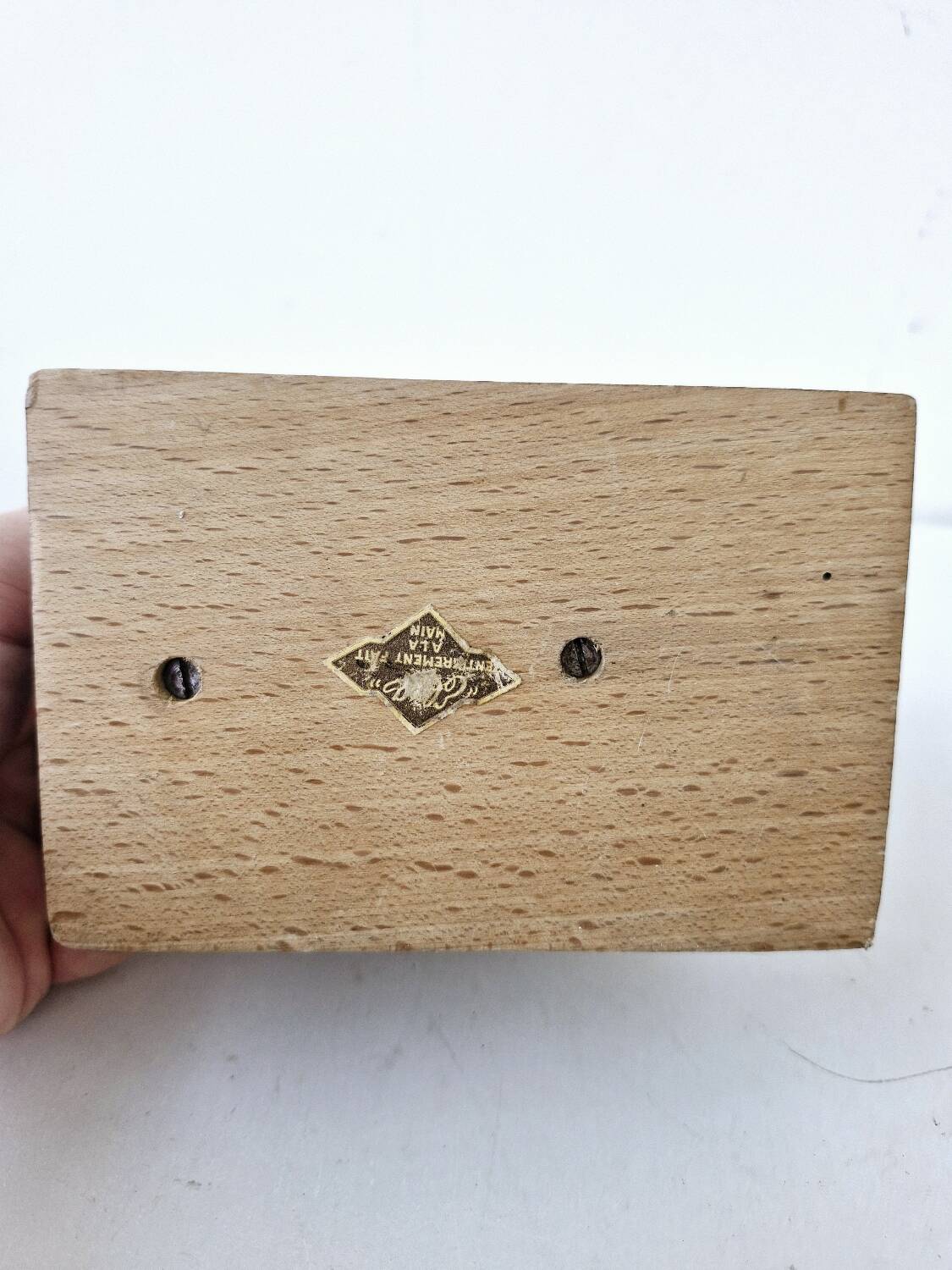 Old wooden bookends with pyrography flower decoration signed 1940s Art Deco